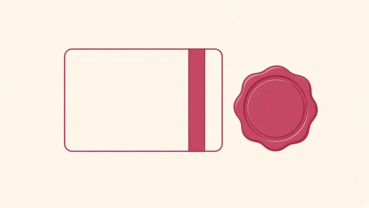 Ivory illustration of a bank card and a rose seal
