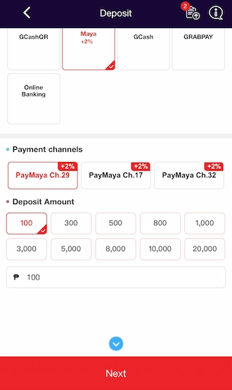 Step 2: Enter the deposit amount and click Next