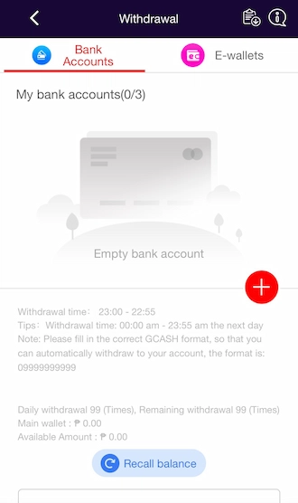 Step 2: In the Bank Account section, select the icon with the red plus sign
